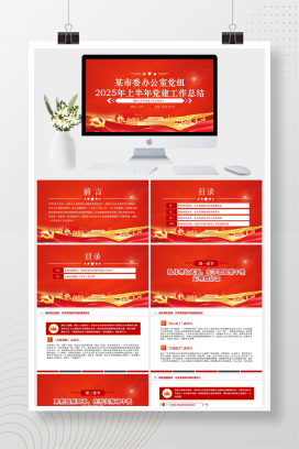 党政风某市委办公室党组2025年上半年党建工作总结PPT模板