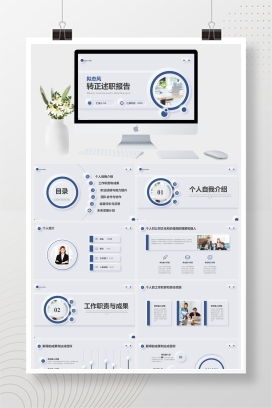 拟态风转正述职报告PPT模板